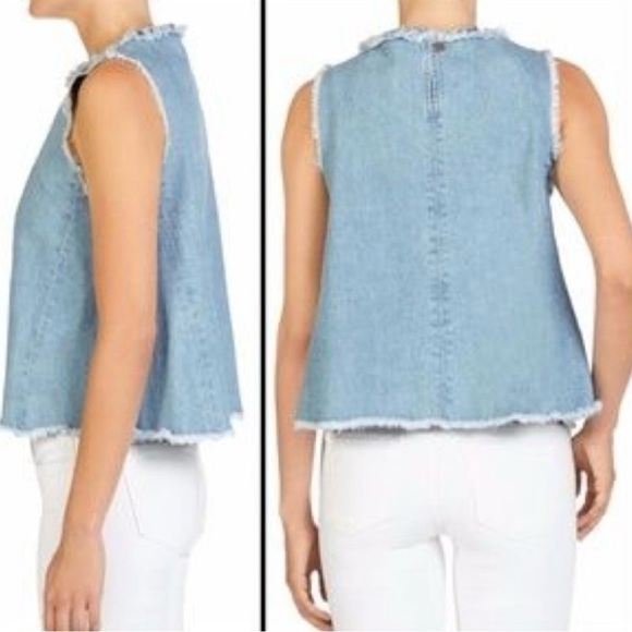 J. Brand Sleeveless Denim Fringe Top Size Large - Picture 2 of 7